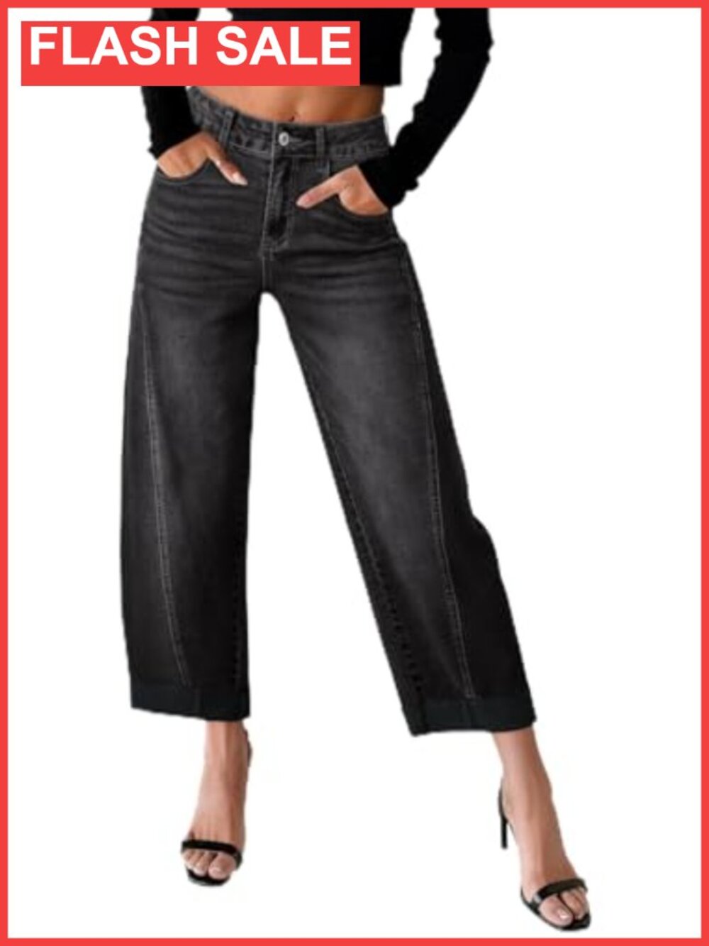 Sidefeel High Waisted Wide Leg Barrel Jeans Raw Rolled Hem Cropped Denim